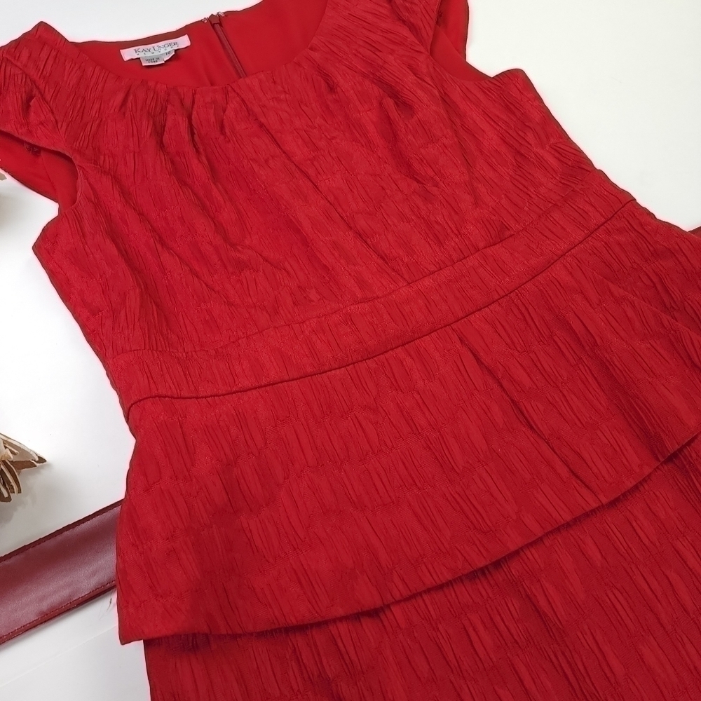 Kay Unger Red Belted Dress Sz 10 - Picture 5 of 12